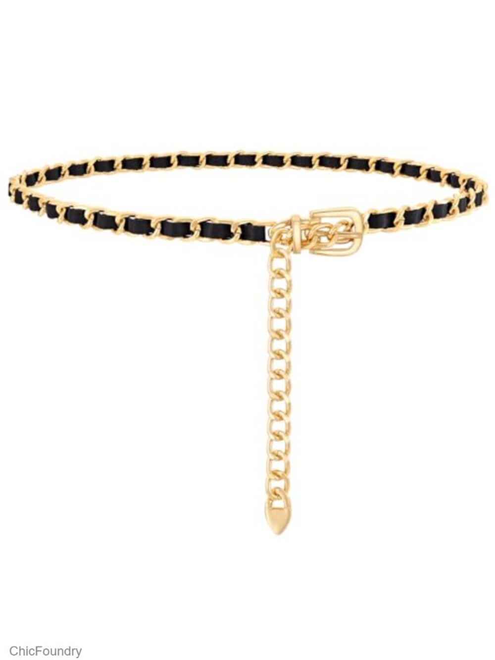 Women's Adjustable Metal Chain Waist Belt Alloy Leather Link Belt for Dresses